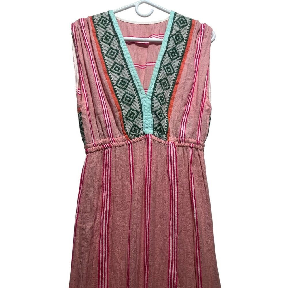 Lemlem Rosa Midi Dress Tunic Women XS Pink Sleeveles Plunge Neck Embroidery Boho - Picture 8 of 16